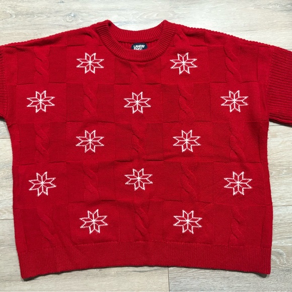 Lands’ End Cable Knit Holiday Sweater – Size L – Red - Picture 6 of 9